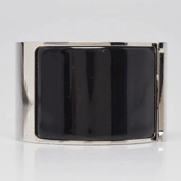 Hermes Black Enamel Palladium Plated Clic-Clac H PM Extra Wide Bracelet - Picture 3 of 8
